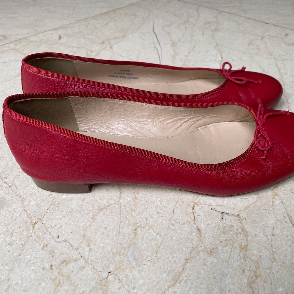J. Crew Italian-Made Leather Red Ballet Flats Sz 8 - Picture 3 of 7